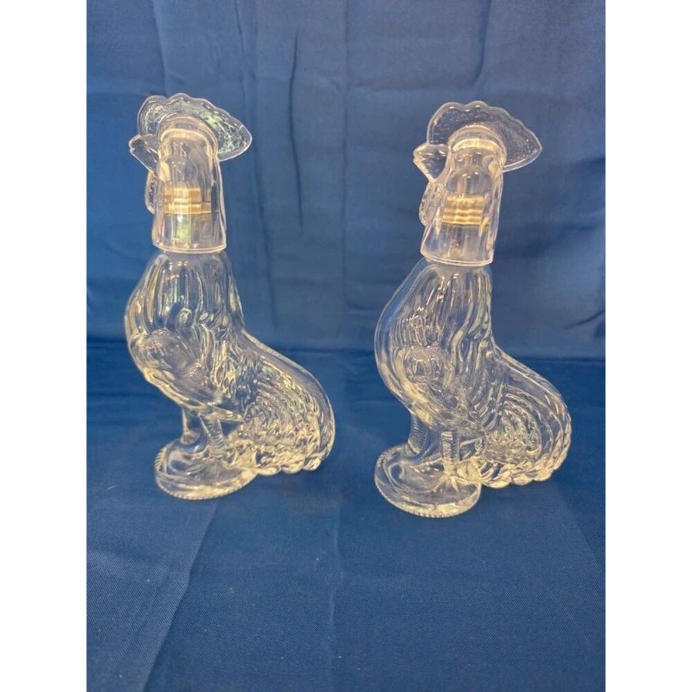 2x Glass Rooster Bottles